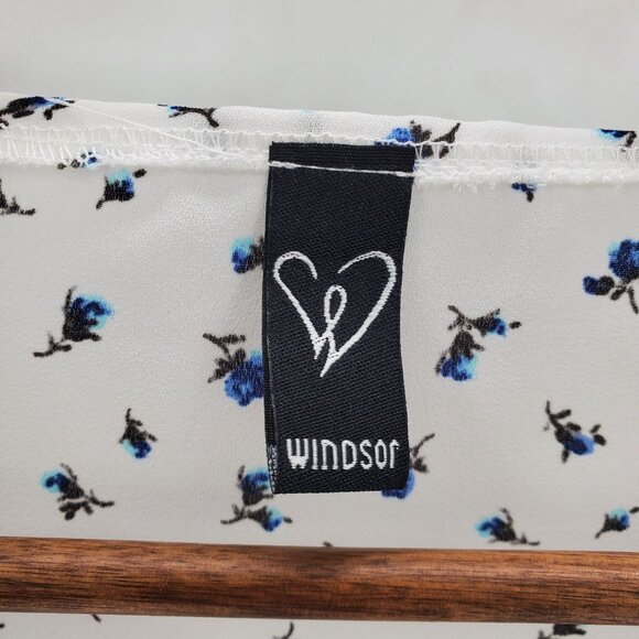 Windsor Sheer Tie Front Blouse M White Blue Floral Crop Top Boho Festival - Picture 9 of 14